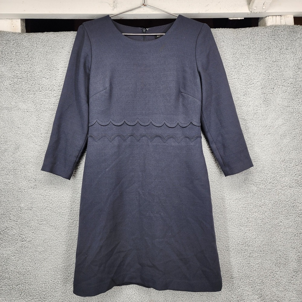 Banana Republic Navy Blue Scallop Waist Sheath Dress Size‎ 4 3/4 Sleeves